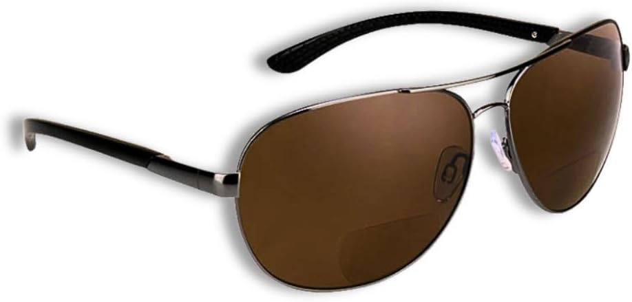 

Солнцезащитные очки-авиаторы с поляризованными линзами и бифокальными линзами для чтения, мужские и женские, для глубоководной рыбалки, с пружинным шарниром, размеры M/XL proSPORT, Brown Lens Gunmetal Frame With Hard Case