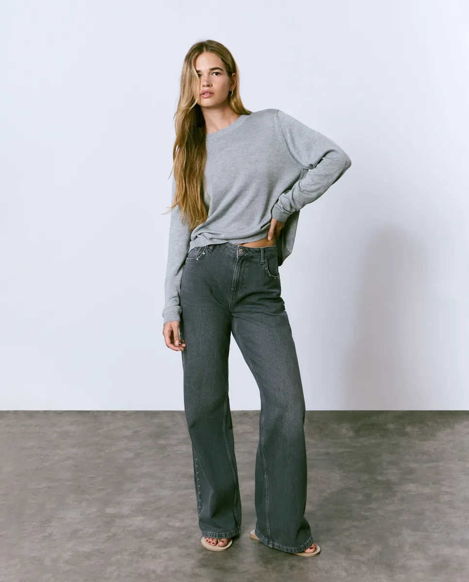 

Женские прямые джинсы с боковыми заклепками Brownie, темно-серый