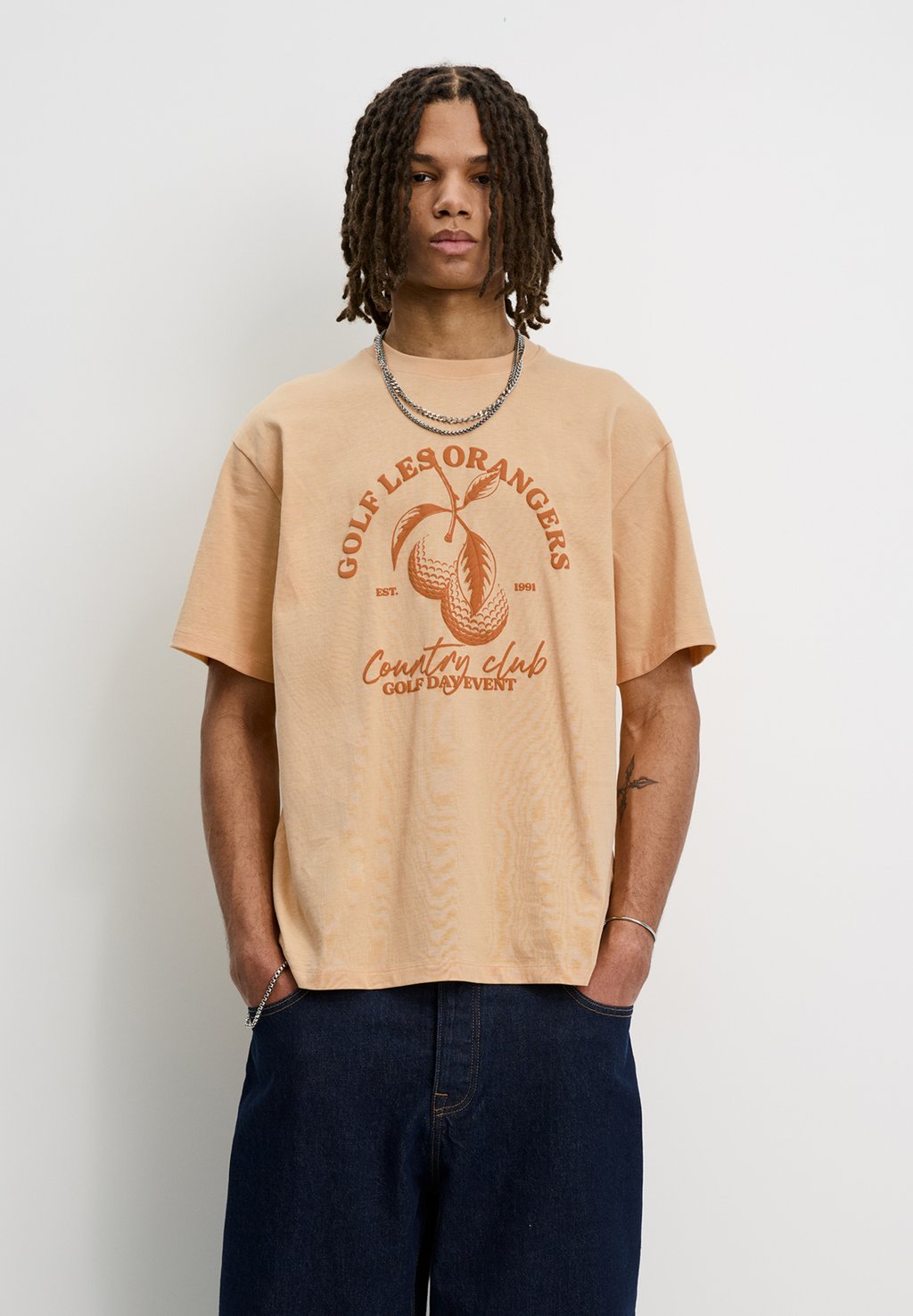 

Футболка с принтом PULL&BEAR, лосось