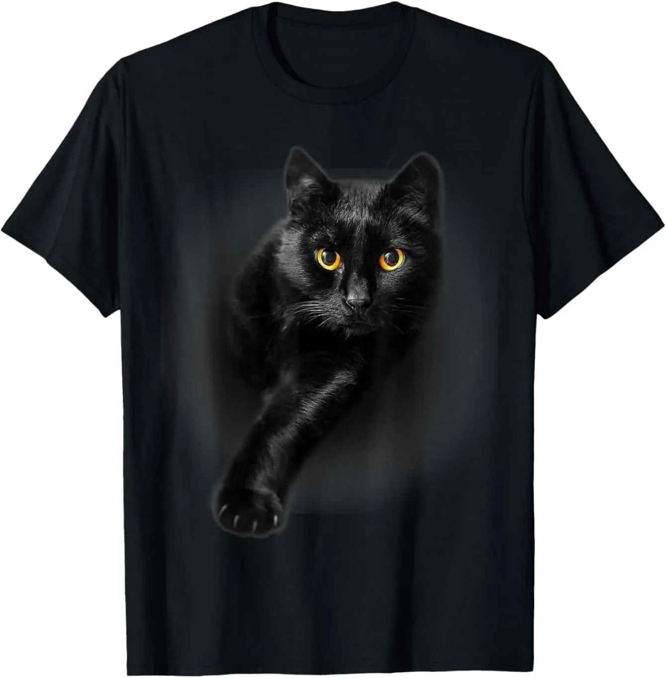 

Men's or Women's Black Cat with Yellow Eyes Graphic T-Shirt, Cute Animal Casual Top NEKO MENA