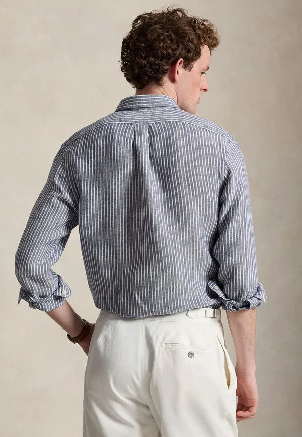 Приталенная полосатая льняная рубашка Polo Ralph Lauren, Navy/White — фото 3