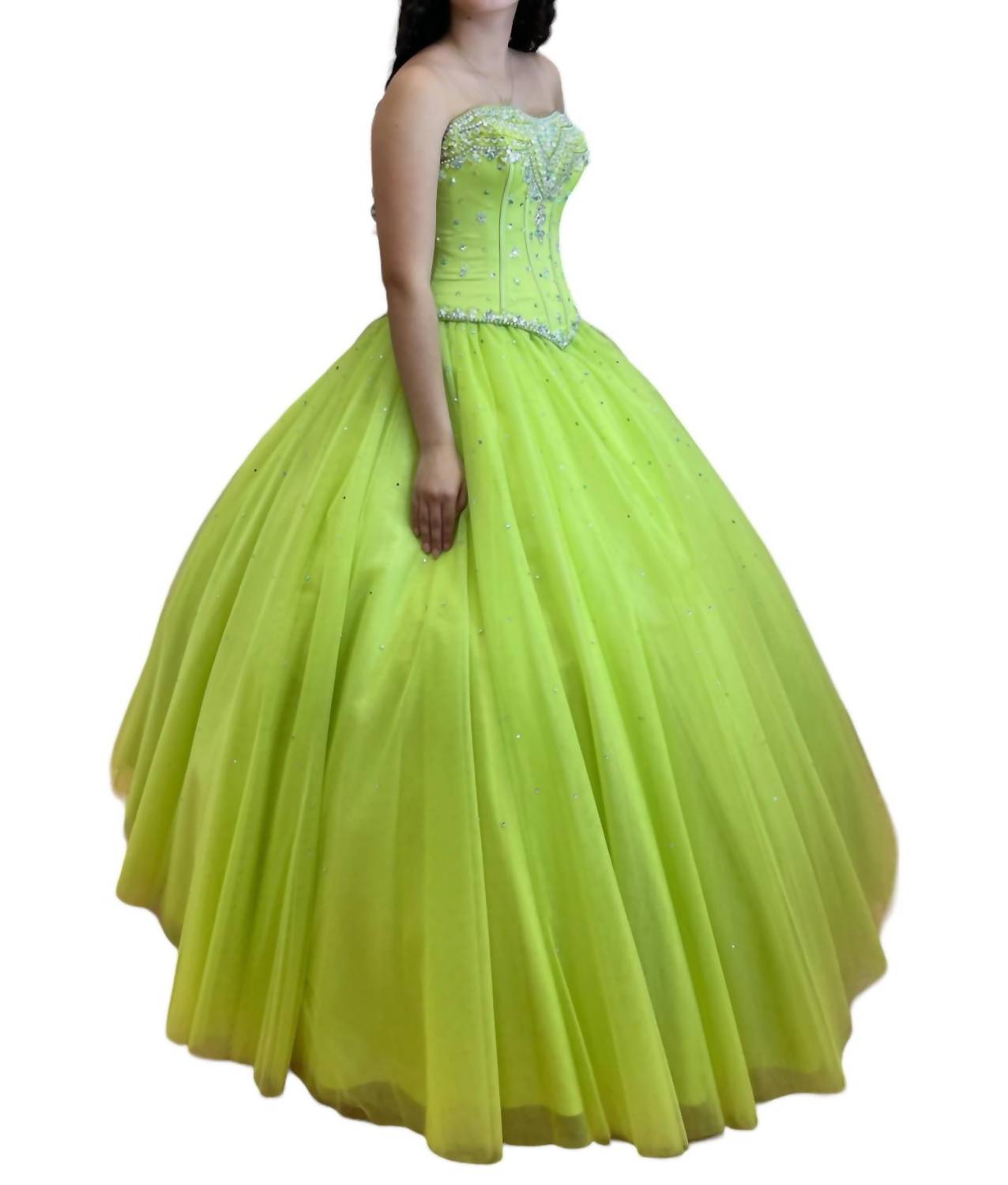 

Платье Quinceañera без бретелек в цвете Apple Green House of Wu