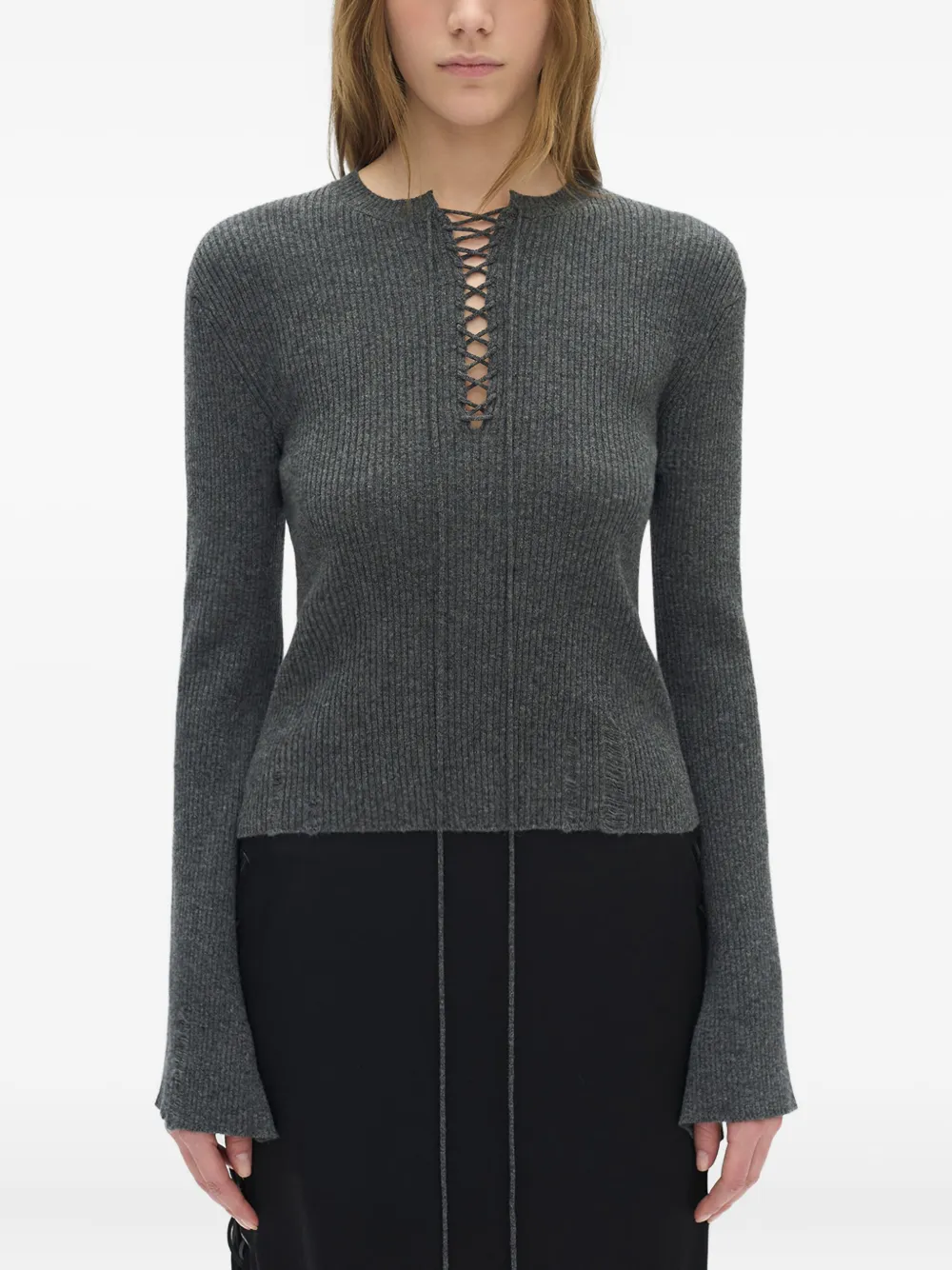 

Топ в рубчик с эффектом поношенности Ann Demeulemeester, серый