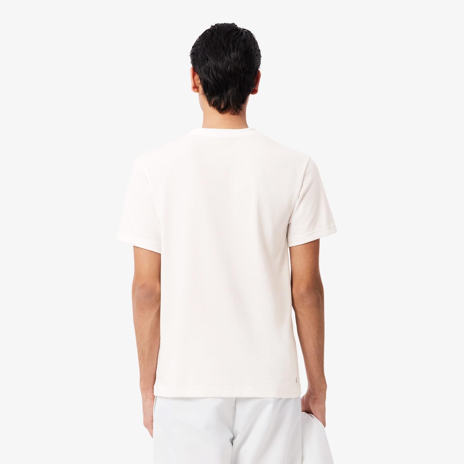Мужская футболка Lacoste из смесовой хлопковой ткани Ultra Dry с логотипом, белый/темно-синий — фото 2