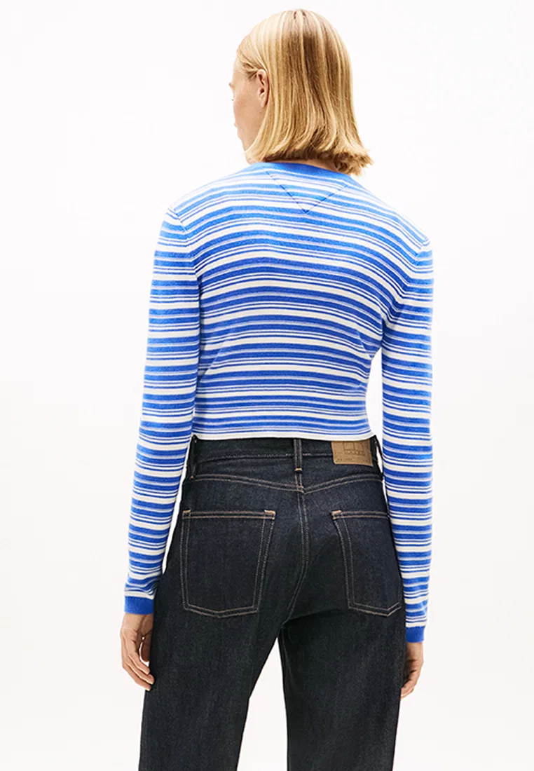Кардиган женский, трикотажный, Slim Fit, Tommy Jeans Tommy Hilfiger, синий/мультиколор — фото 2