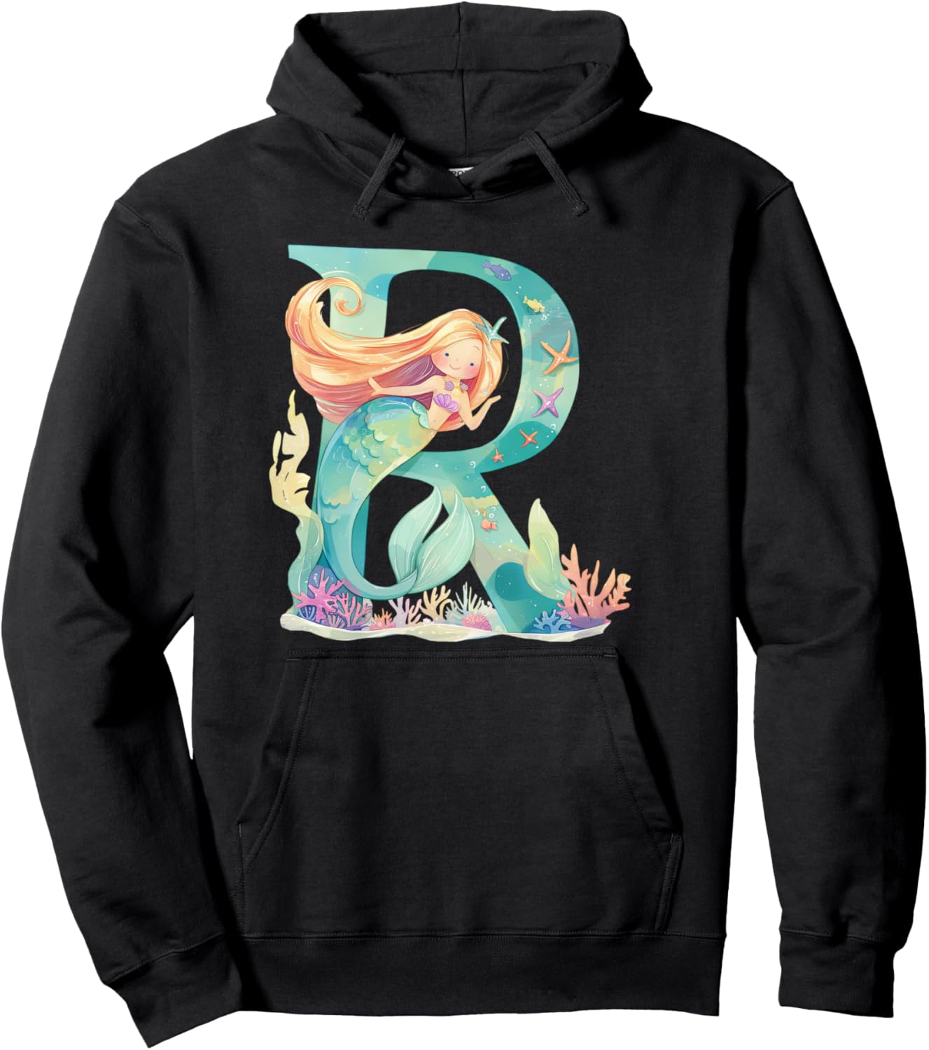 

Толстовка русалки с буквой R на день рождения, толстовка с буквой R для спальни Mermaid Tees Nyc, черный