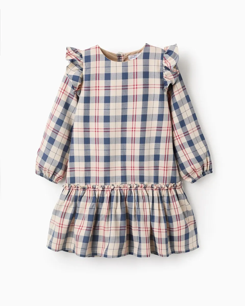 

Детское хлопковое платье в клетку Zippy, синий/бежевый