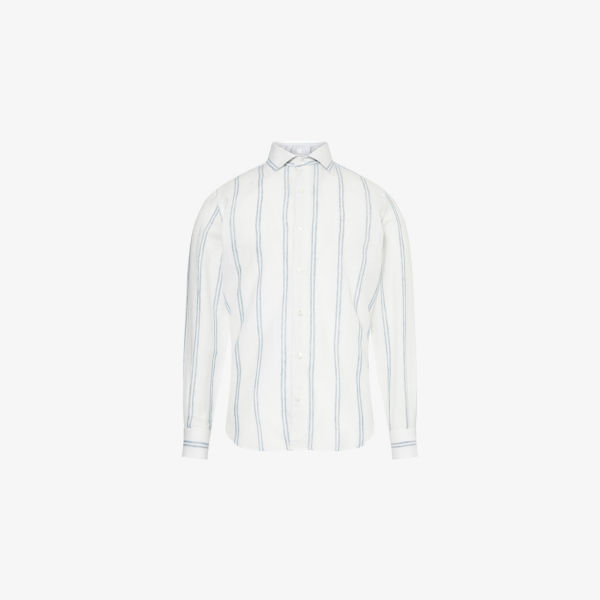 

Рубашка льняная Eleventy Classic-Collar с отложным воротником, белый