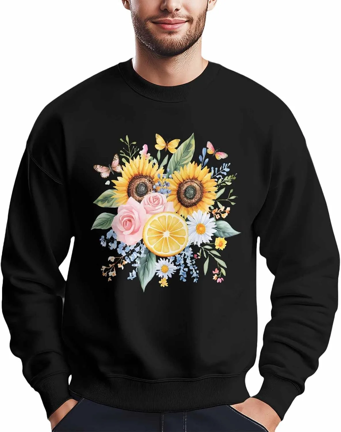 

Мужской свитшот с принтом подсолнуха и ромашки, лонгслив Winvebermior