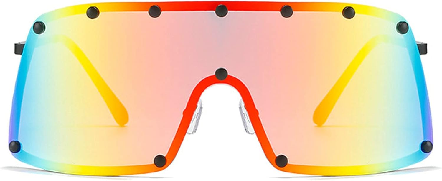 

Солнцезащитные очки One Piece Full Rivet Shield для женщин, роскошные солнцезащитные очки из сплава большого размера в стиле панк для мужчин, ретро-хип-хоп, зеркальные солнцезащитные очки mincl, Colorful