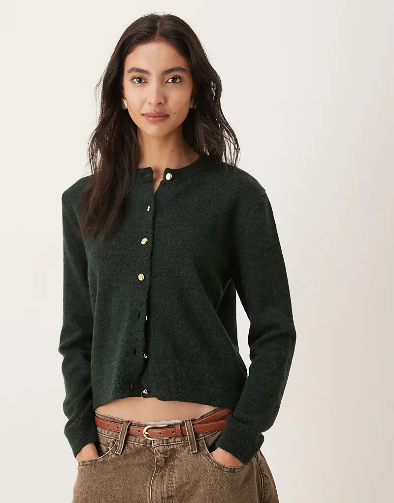 

Кардиган цвета Mango с круглым вырезом и золотыми пуговицами в цвете лесного зеленого цвета