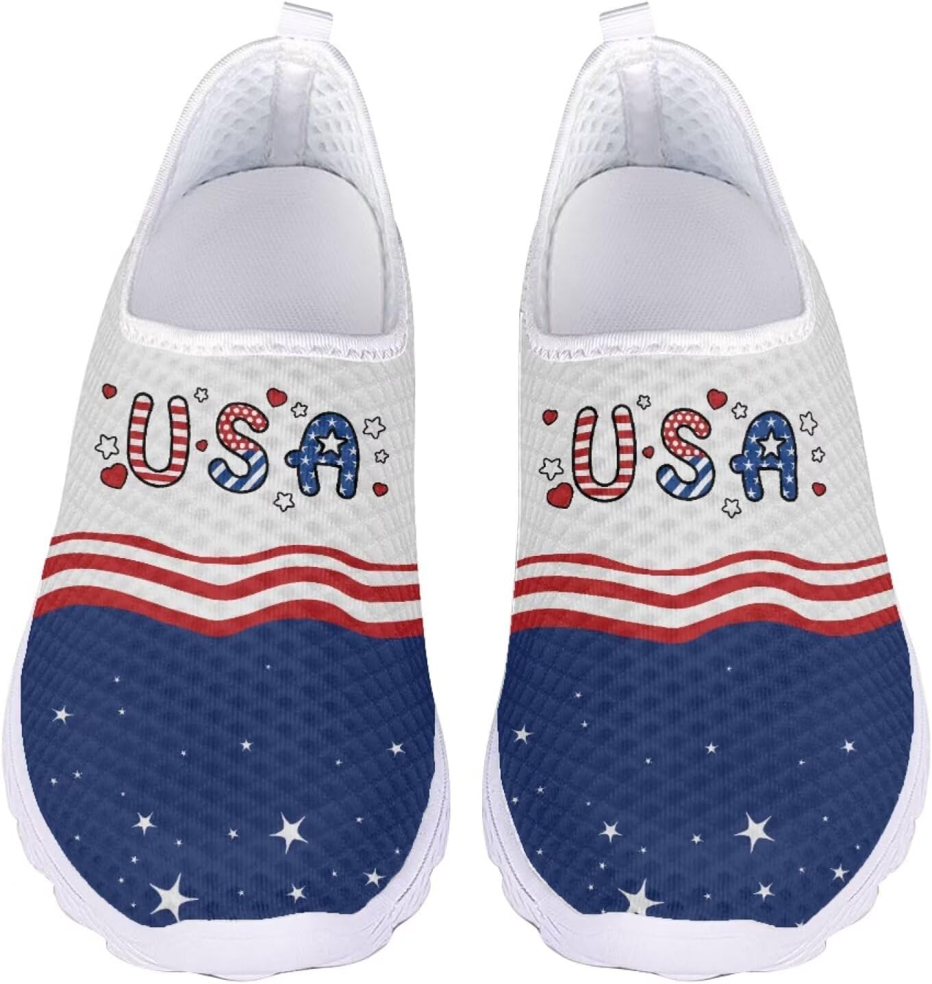 

Кроссовки Jeiento Slip On из сетки для женщин и мужчин, дышащие, пляжные, водные, на плоской подошве, теннисные, для бега и повседневной носки, Usa Flag Independence Day
