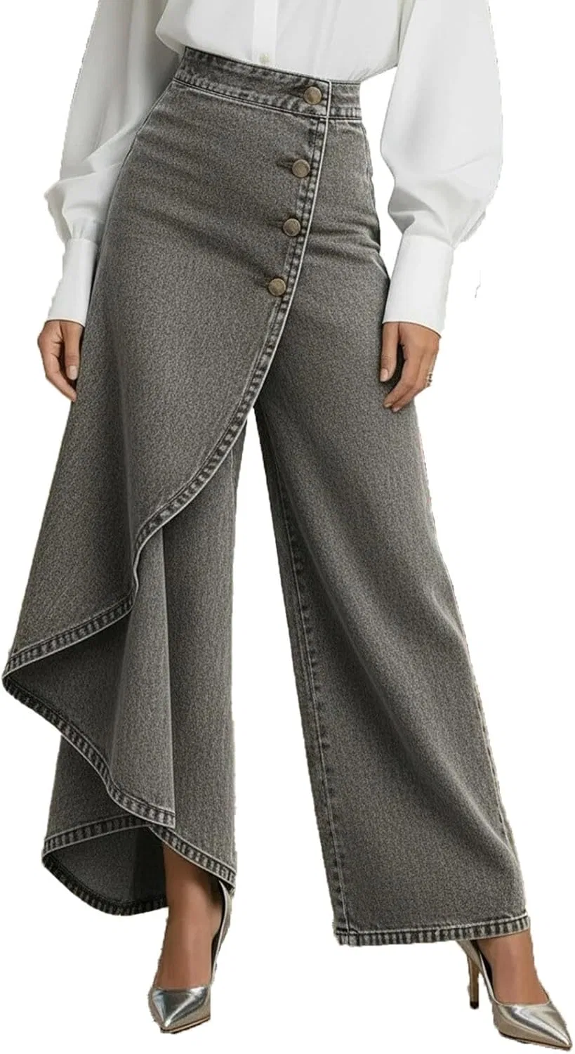 Активные брюки с воланами Wide Leg Jeans, серый