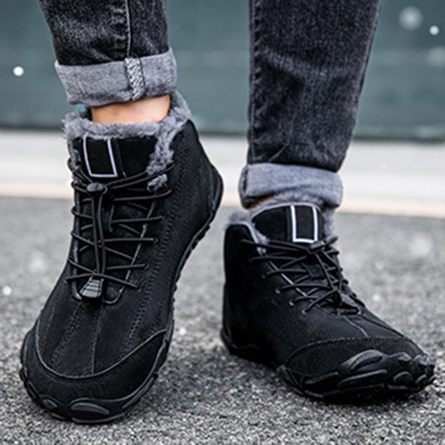 Мужские зимние ботинки Snow Boots Barefoot, утепленные, с теплым мехом, минималистичные зимние ботинки, противоскользящие, короткие у щиколотки, водонепроницаемые, для прогулок на улице Generic, черный — фото 3