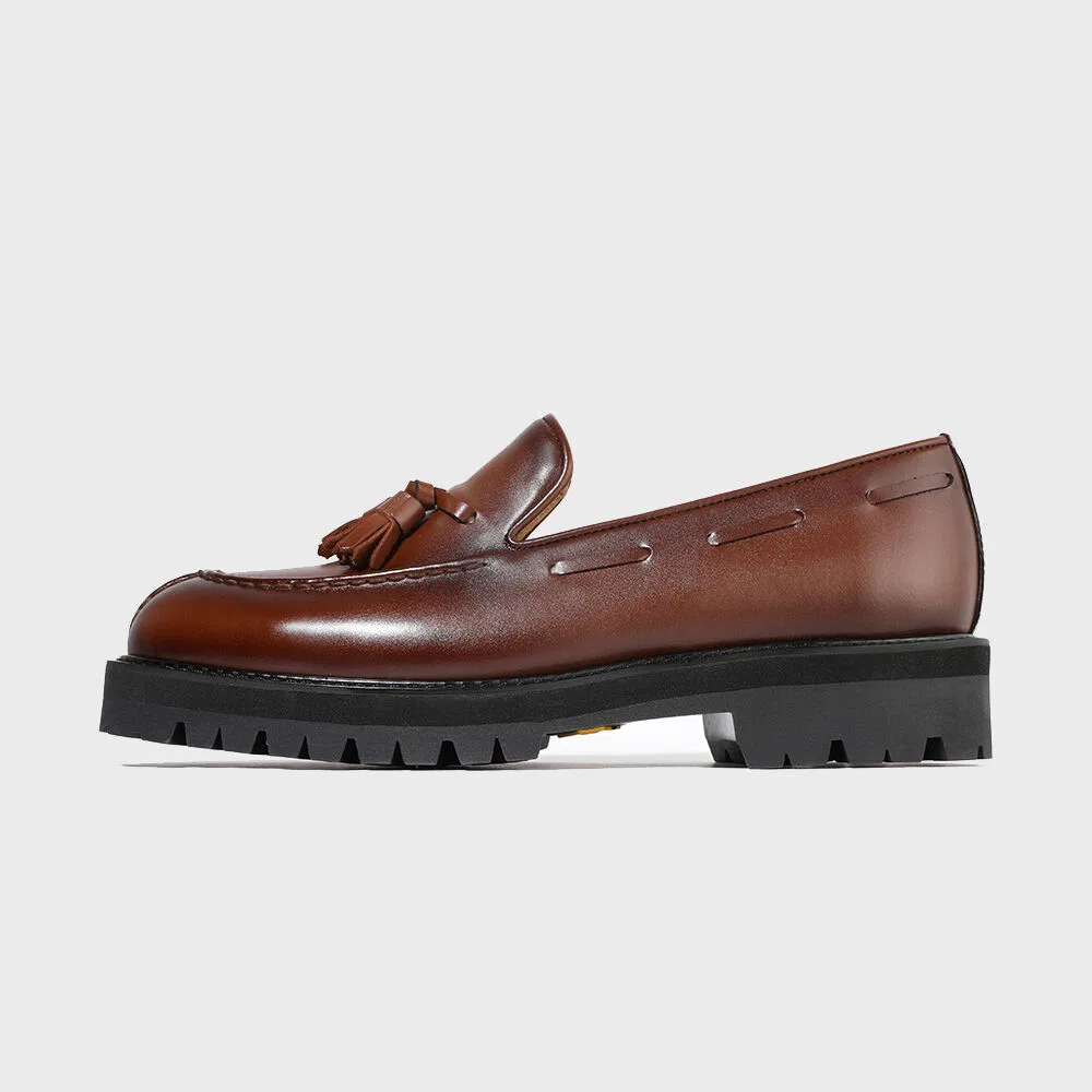 Мужские винно-коричневые лоферы с кисточками и подошвой Vibram Commando от Firenze.A — фото 2