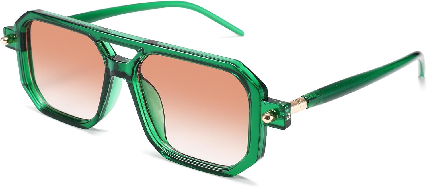 

Винтажные солнцезащитные очки-авиаторы LIU·WEN 70-х годов для женщин и мужчин - ретро-оправа, квадратная форма, защита от ультрафиолета UV400, A2 Clear Green/Gradient Orange