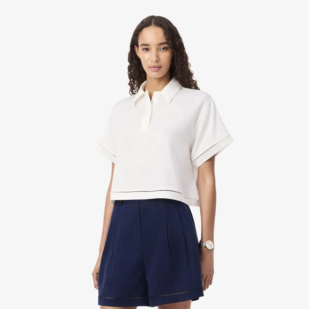Топ-поло Lacoste из смесового льна, молочно-белый