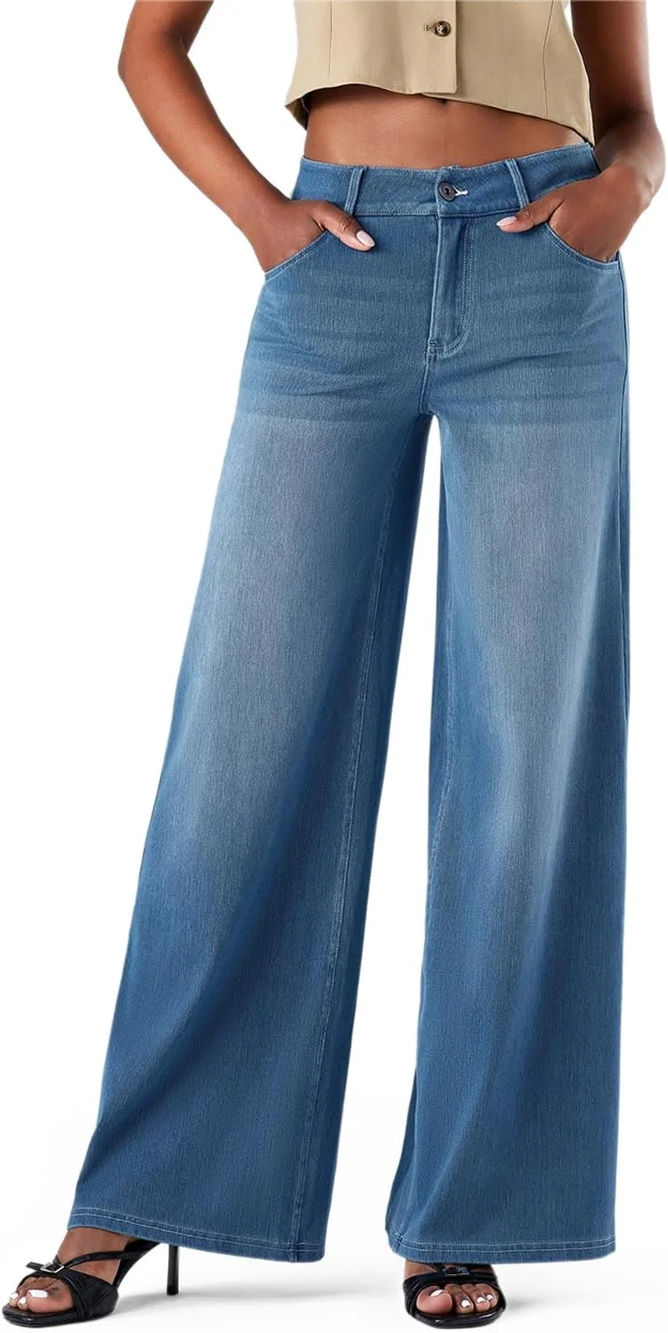 

Джинсы Fanica Wide Leg для женщин — стрейч, низкая посадка, свободный крой