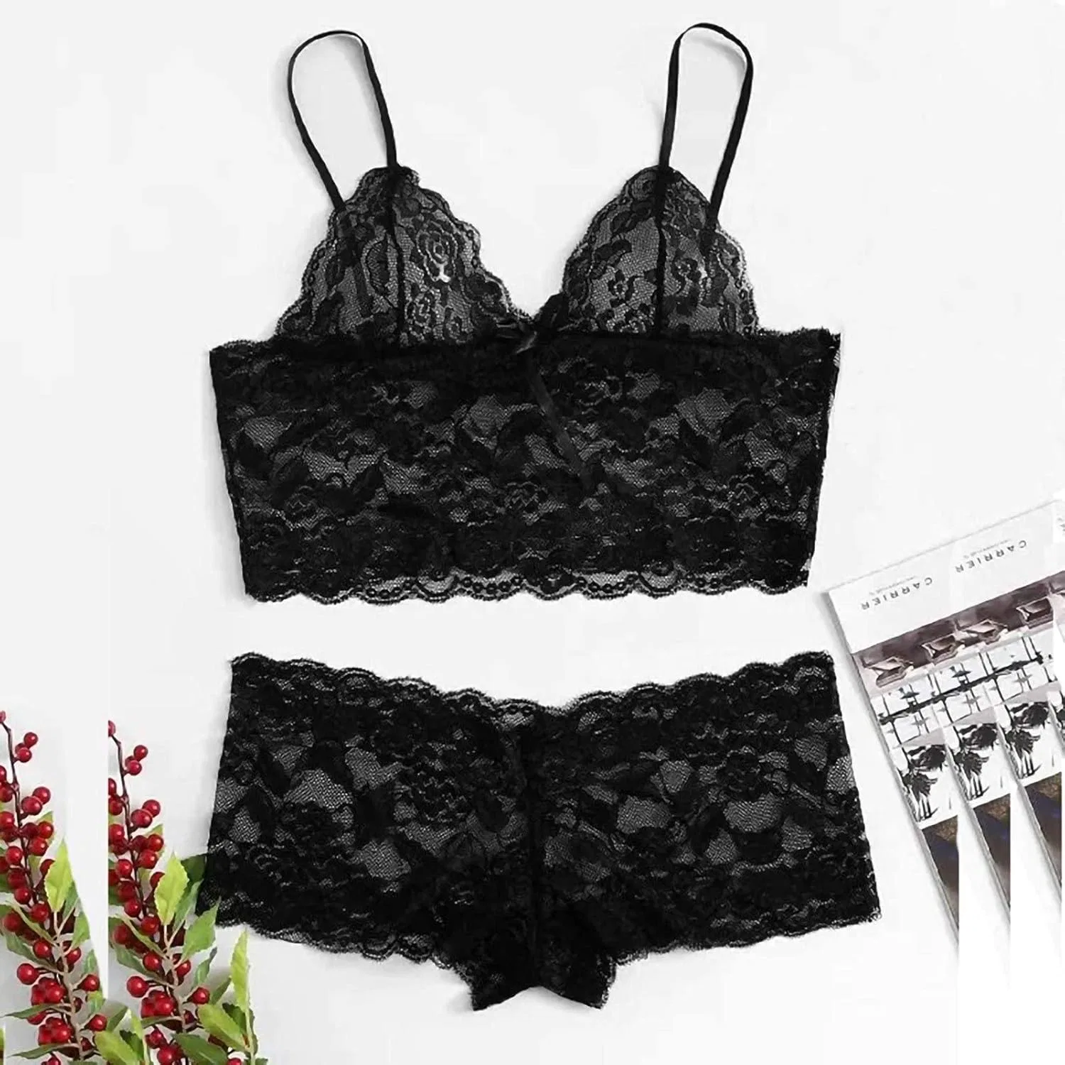 Комплект пижамы кружевной Women's Sexy Nightwear, черный — фото 2