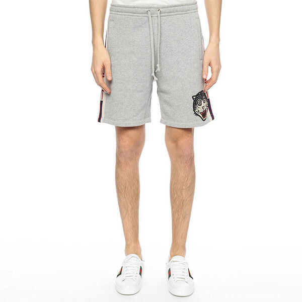 Шорты Gucci men's ss21 tiger head cotton gray shorts, свободная версия, серый — фото 3
