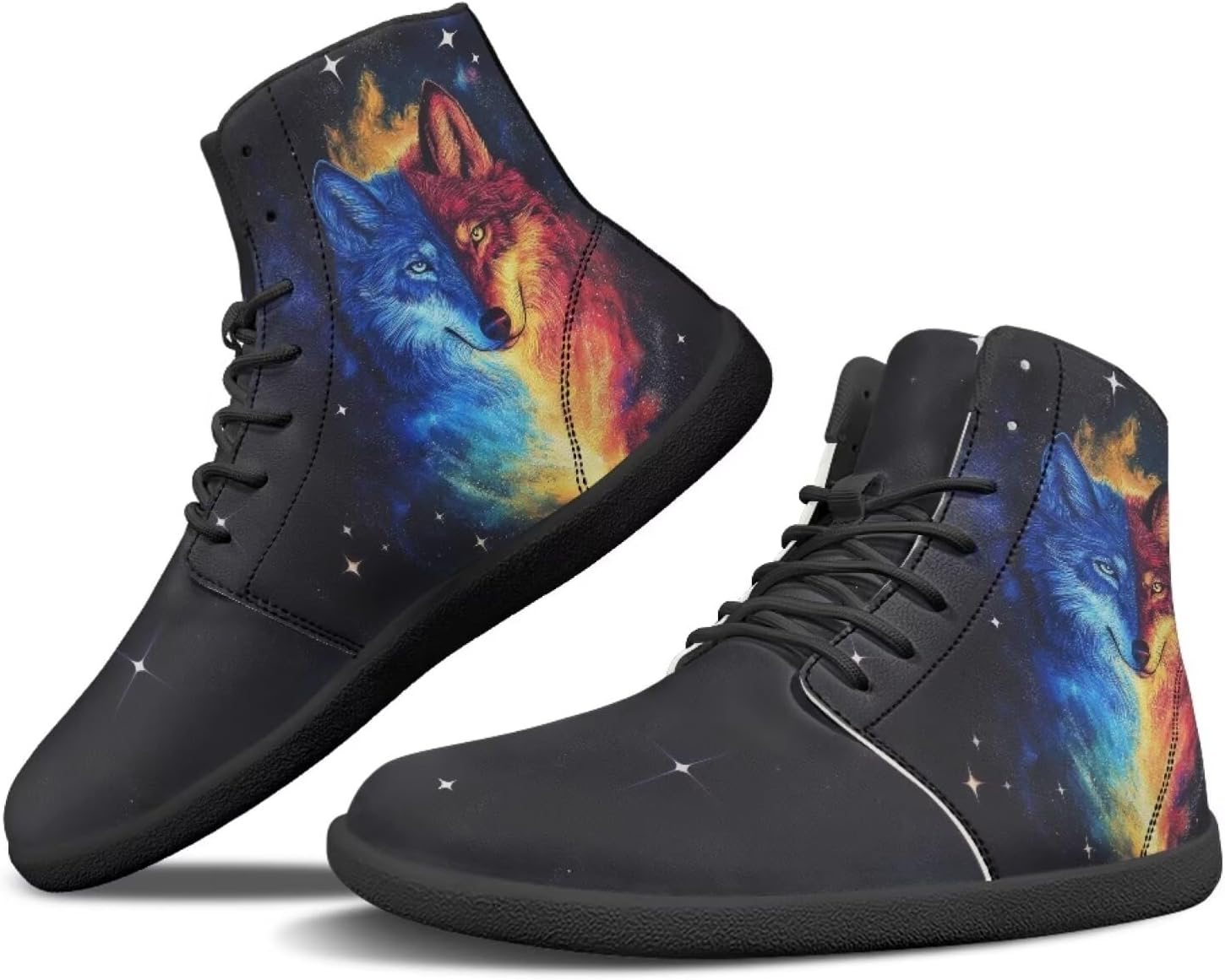 

Мужские сандалии Howilath Boho Mandala с животным принтом, обувь, кроссовки с широкой носочной частью, высокие кеды, минималистичные кроссовки с нулевым перепадом, Flame & Fire Wolf