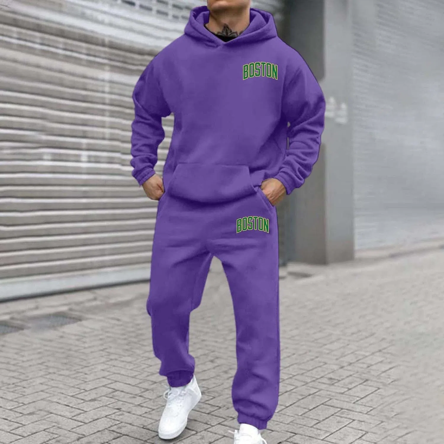 Мужской спортивный костюм 2 предмета с принтом, бренд не указан, Boston-dark Purple — фото 2