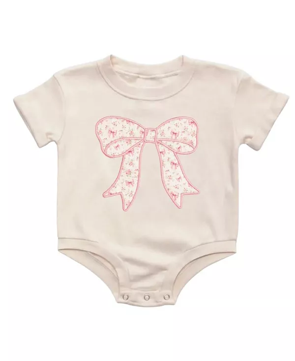 

Детский комбинезон с короткими рукавами и цветочным принтом в виде бантика. Sweet Wink, бежевый