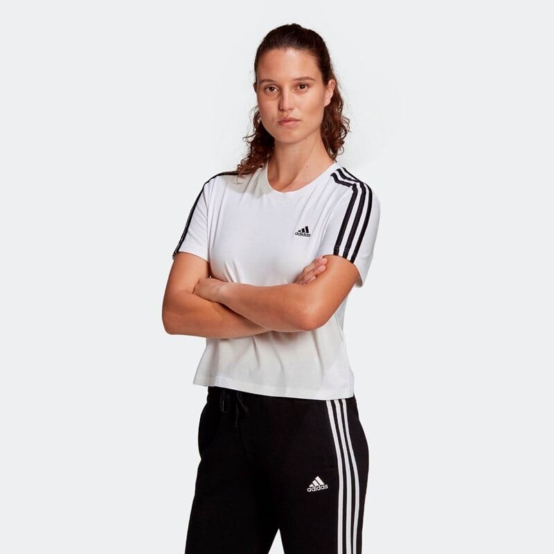 

Свободная женская короткая футболка Essentials в 3 полоски Adidas, черный