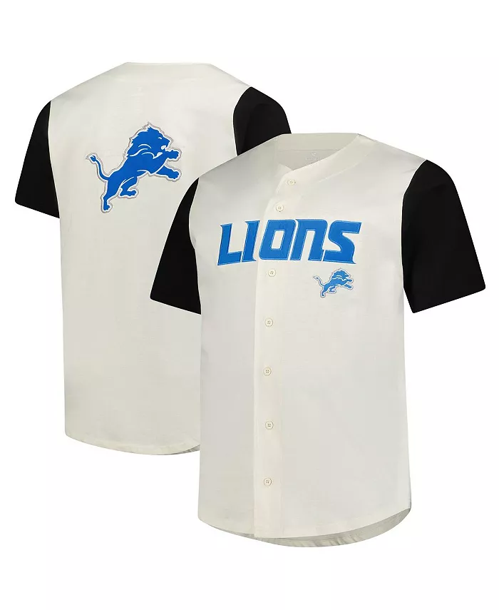 

Мужская футболка с коротким рукавом и пуговицами Detroit Lions Vintage, больших размеров, кремовая Fanatics