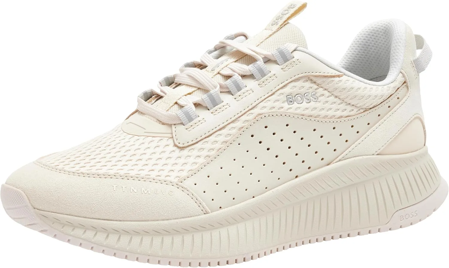 Мужские кроссовки BOSS TTNM EVO Runn TTNM EVO из замши, кожи и сетки с подошвой в елочку, белый