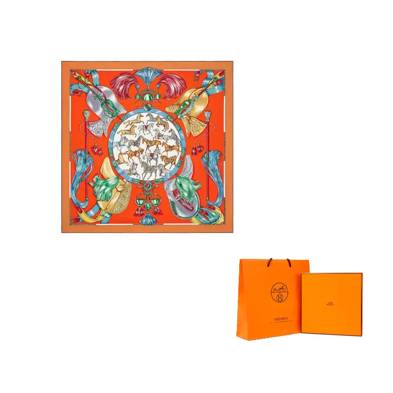 

Шелковый шарф Women's Orange HERMES, оранжевый