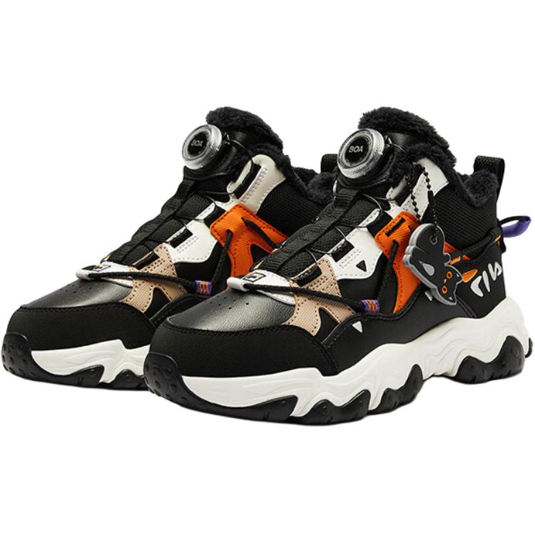 FILA KIDS BOA Противоскользящие и износостойкие теплые детские кроссовки средней высоты, цвет черный, белый, для подростков — фото 3