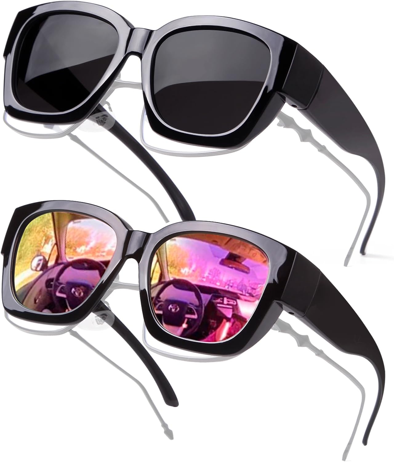 

Комплект из 2 поляризованных солнцезащитных очков для женщин и мужчин с защитой UV400, большие квадратные очки для вождения Laurinny, 2 Pack(polarized): Glossy Black/Grey+glossy Black/Pink Mirrored