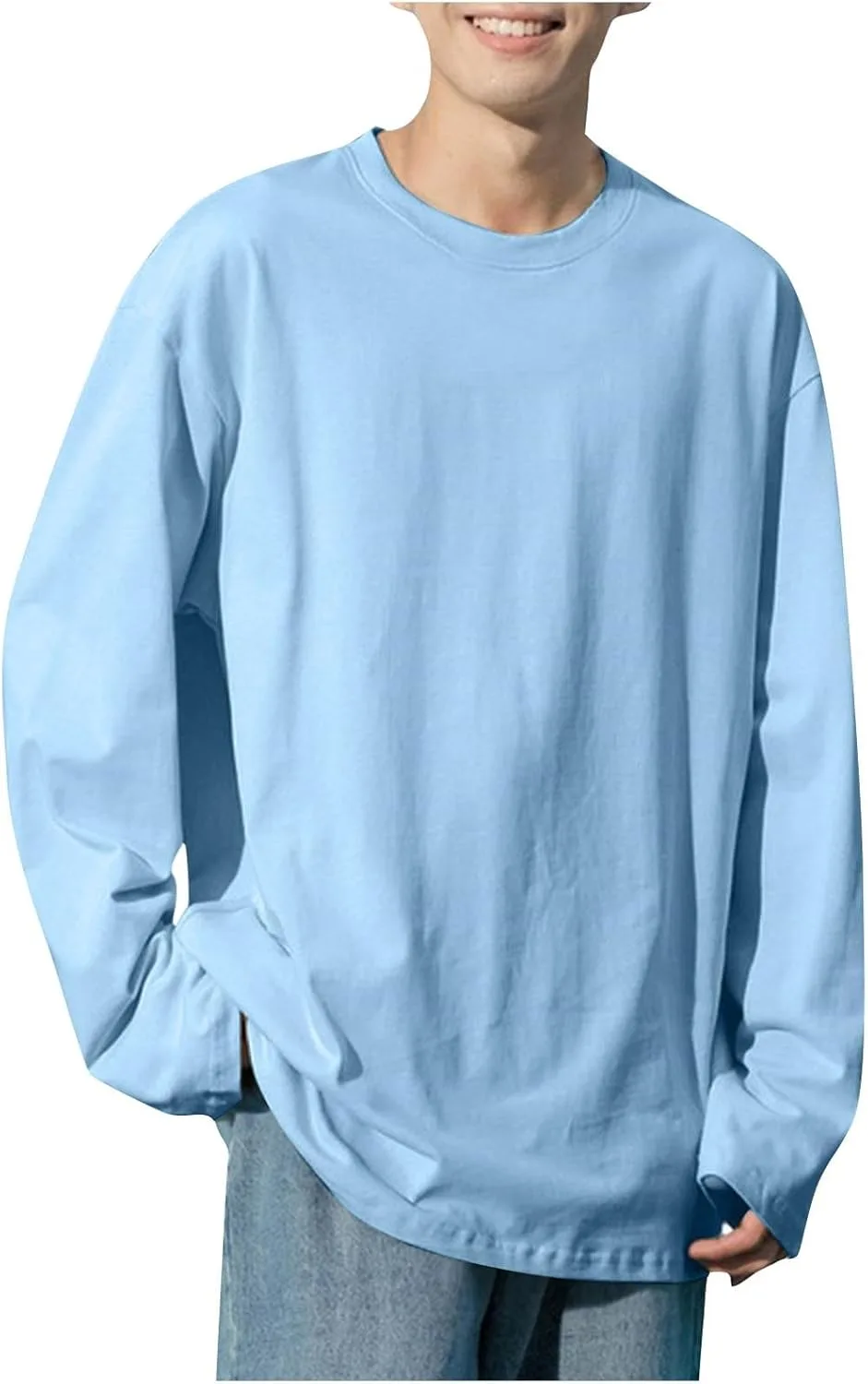 Мужская футболка Casual Long Sleeve Crewneck Basic Solid Cotton Big and Tall