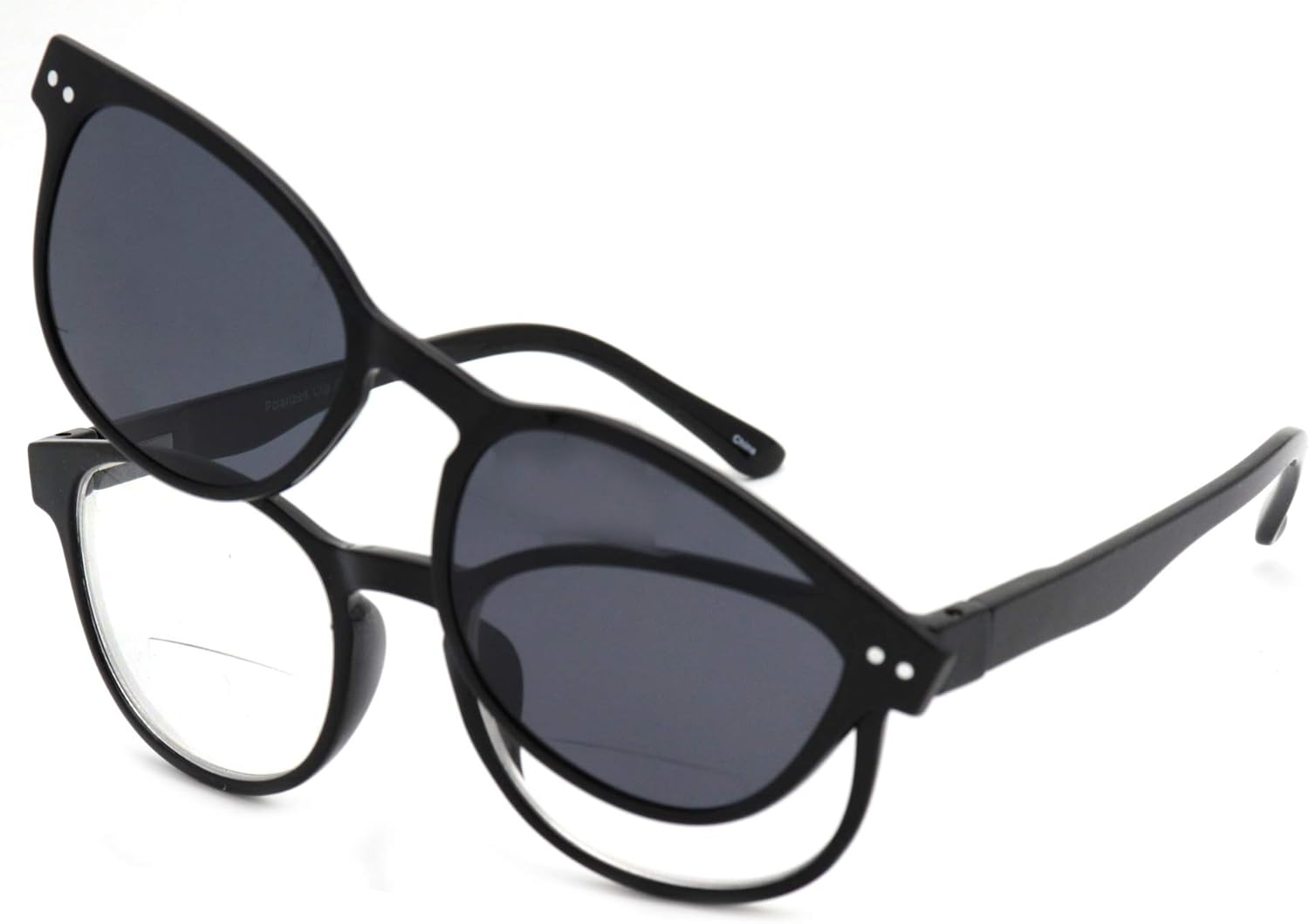 

Очки ColorViper с прозрачными бифокальными линзами + поляризованные очки с магнитным креплением = поляризованные солнцезащитные очки COLOR VIPER, B1 Shiny Black / Clear Bifocus + Polarized Clip on