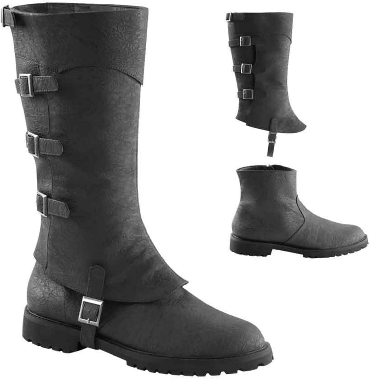 

Сапоги USUWE с плоской подошвой и ретро-застежкой в два ремня, искусственная кожа PU, шнуровка, пиратские сапоги, ретро-рыцарские сапоги, 38-48 (мужские, кофейный, 37), черный