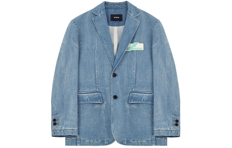 

Хлопковый джинсовый блейзер с заостренными лацками We11Done, синий