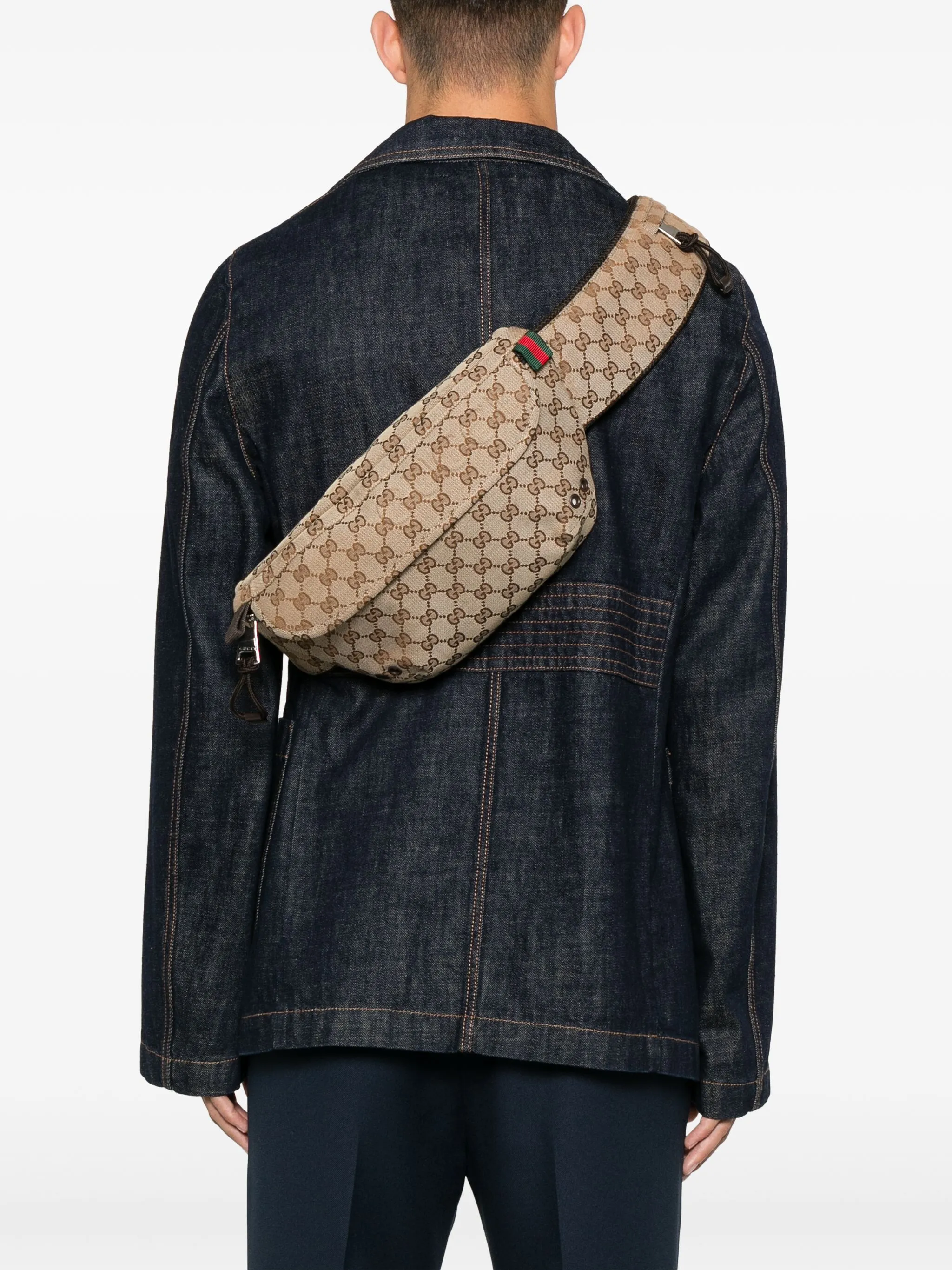 Маленькая поясная сумка с логотипом GG Gucci, бежево-коричневый — фото 2