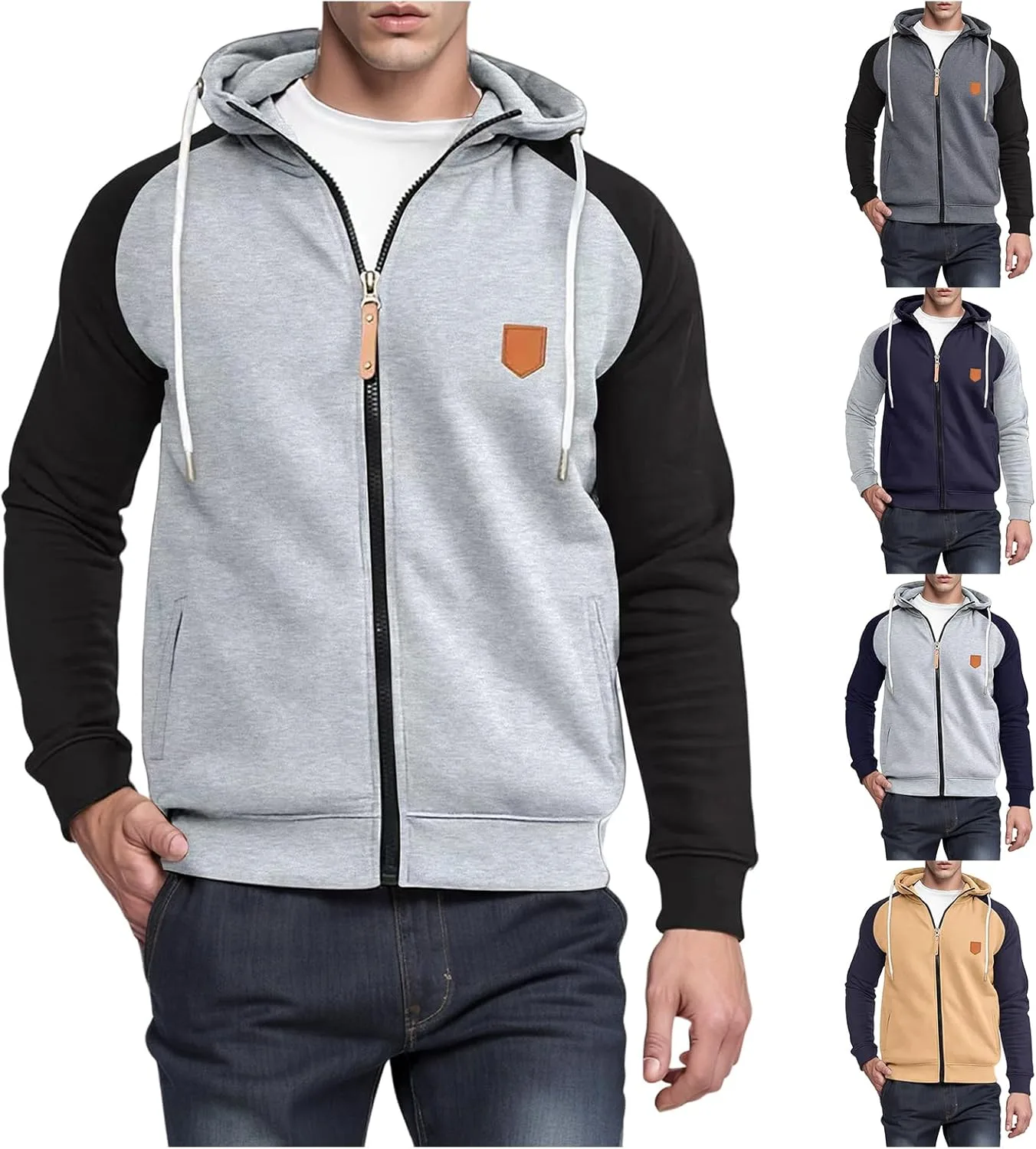 Мужская худи с цветными блоками Casual Full Zip Up — фото 3