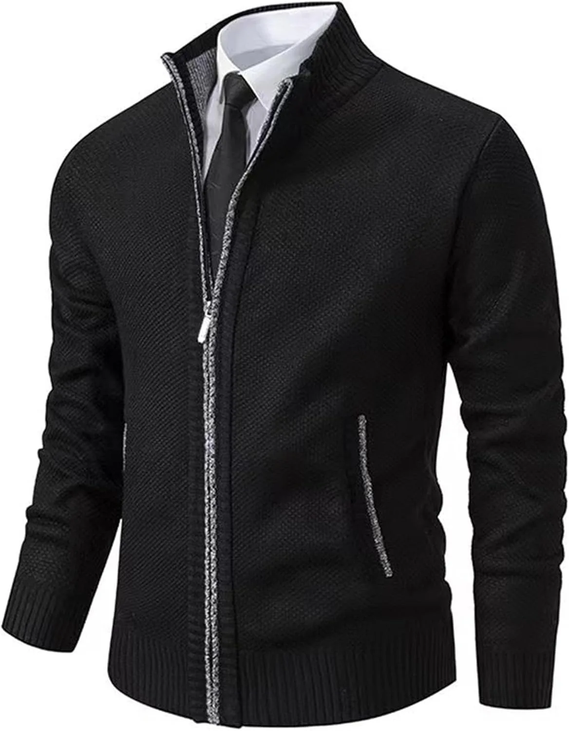 

Мужской кардиган с воротником стойкой, полная молния, с карманами, slim fit SWJGLITTR