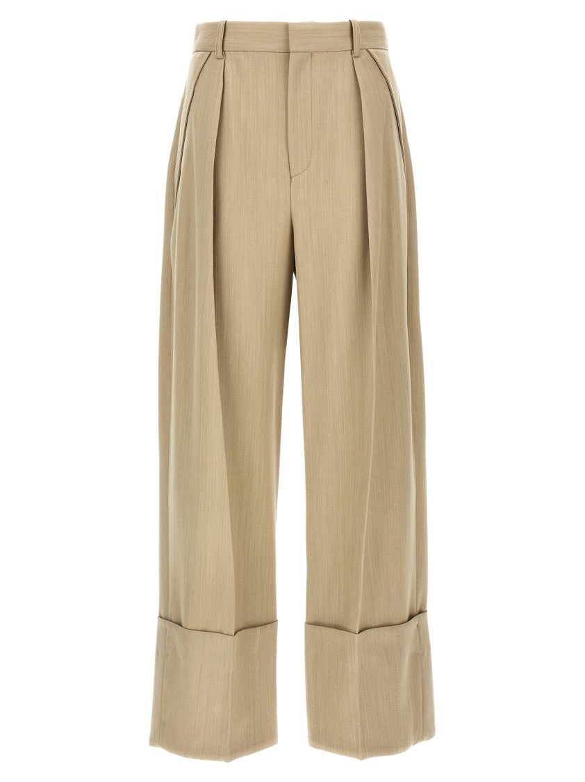 

Высокие шерстяные брюки с широкими отворотами Victoria Beckham, Neutrals