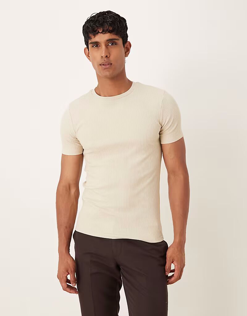 

Футболка ASOS DESIGN Super Heavyweight Ribb Muscle Fit бежевого цвета