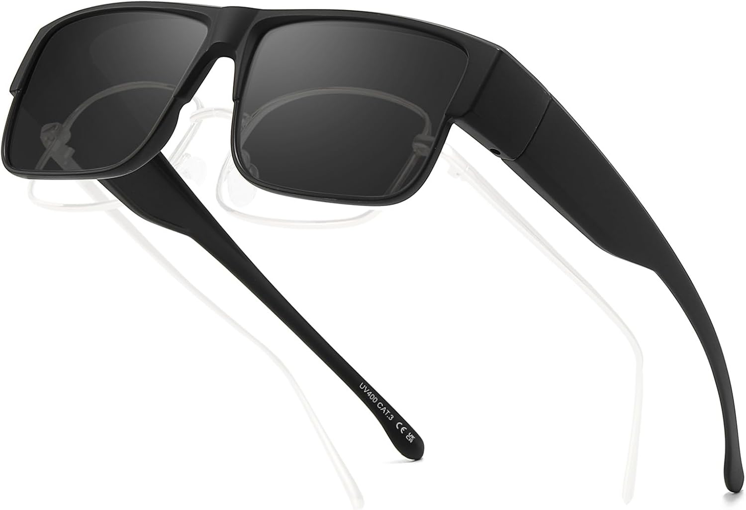 

Поляризованные солнцезащитные очки LVIOE, надеваемые поверх обычных очков, для женщин и мужчин, облегающие солнцезащитные очки с защитой от УФ-излучения LS4101, A1 Matte Black/Grey