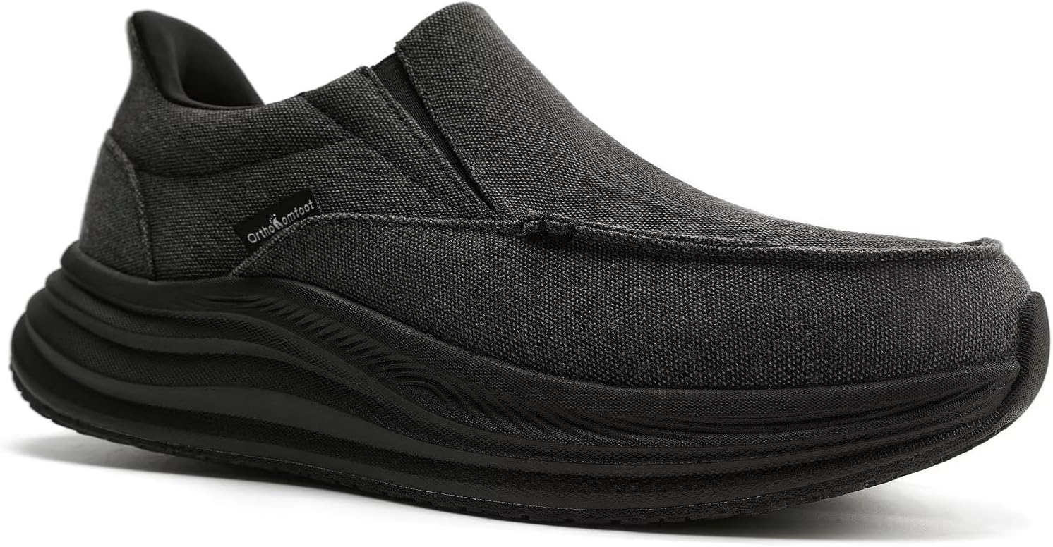 

Мужские ортопедические удобные слипоны с поддержкой свода стопы: повседневные лоферы при плантарном фасците, плоская обувь для отдыха при плоскостопии, винтажные плоские холщовые прогулочные туфли для облегчения боли в стопе и пятке Orthocomfoot...