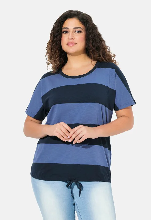 

Футболка в полоску с завязками по низу Ulla Popken, Marine, Синий, Футболка в полоску с завязками по низу Ulla Popken, Marine