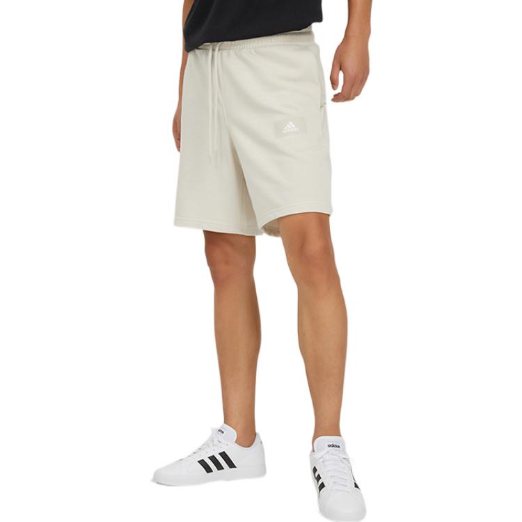 Шорты Men's adidas Logo Printing Pattern Lacing Elastic Waistband Straight Shorts Beige HZ7029 — фото 3