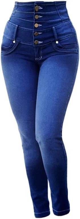 Andongnywell Женские джинсы High Waist Stretch с застежкой на пуговицах Push Up Butt Lifting Skinny fit — фото 2