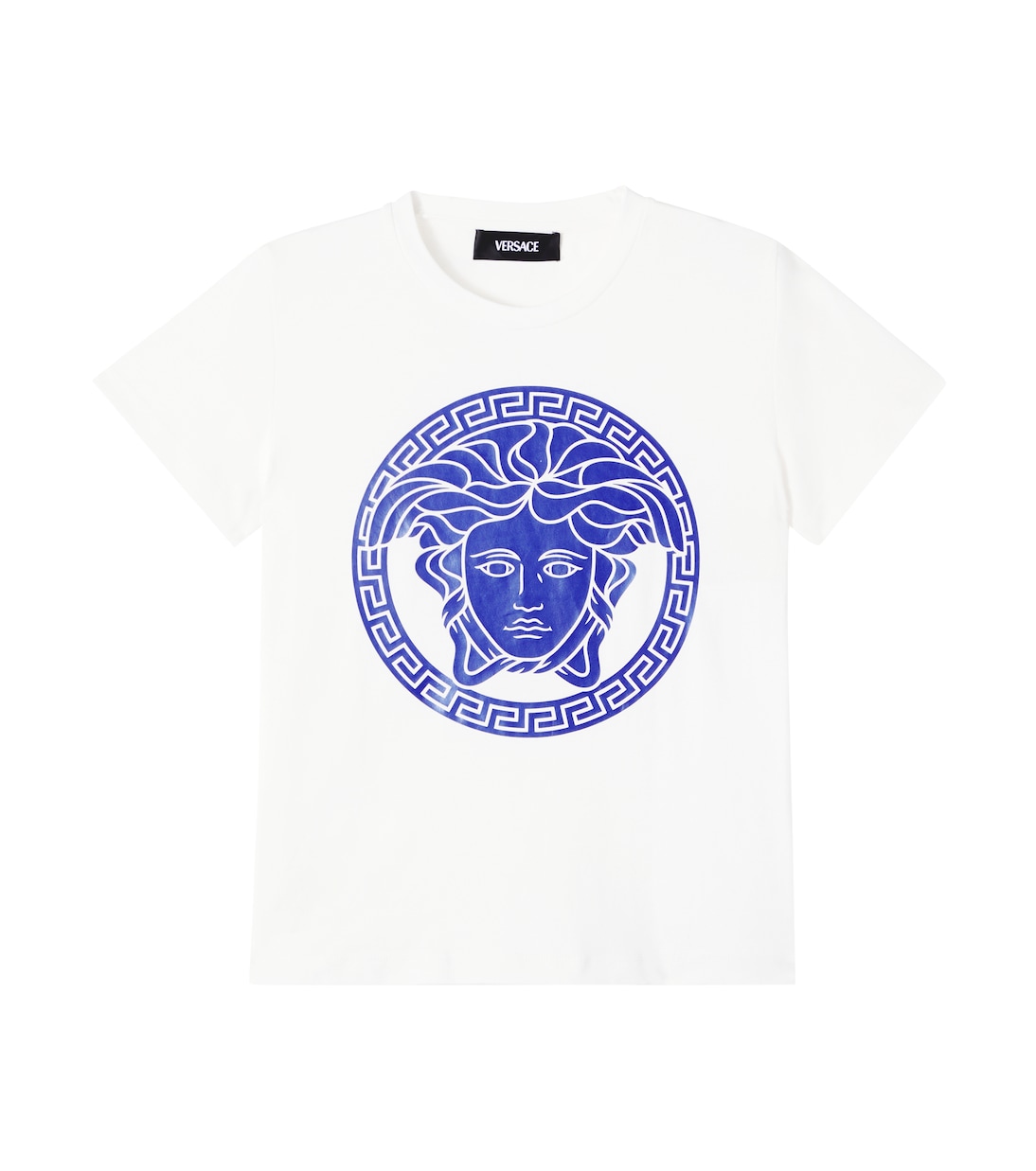 

Футболка из хлопкового джерси с изображением Медузы Versace Kids, White+Royal Blue