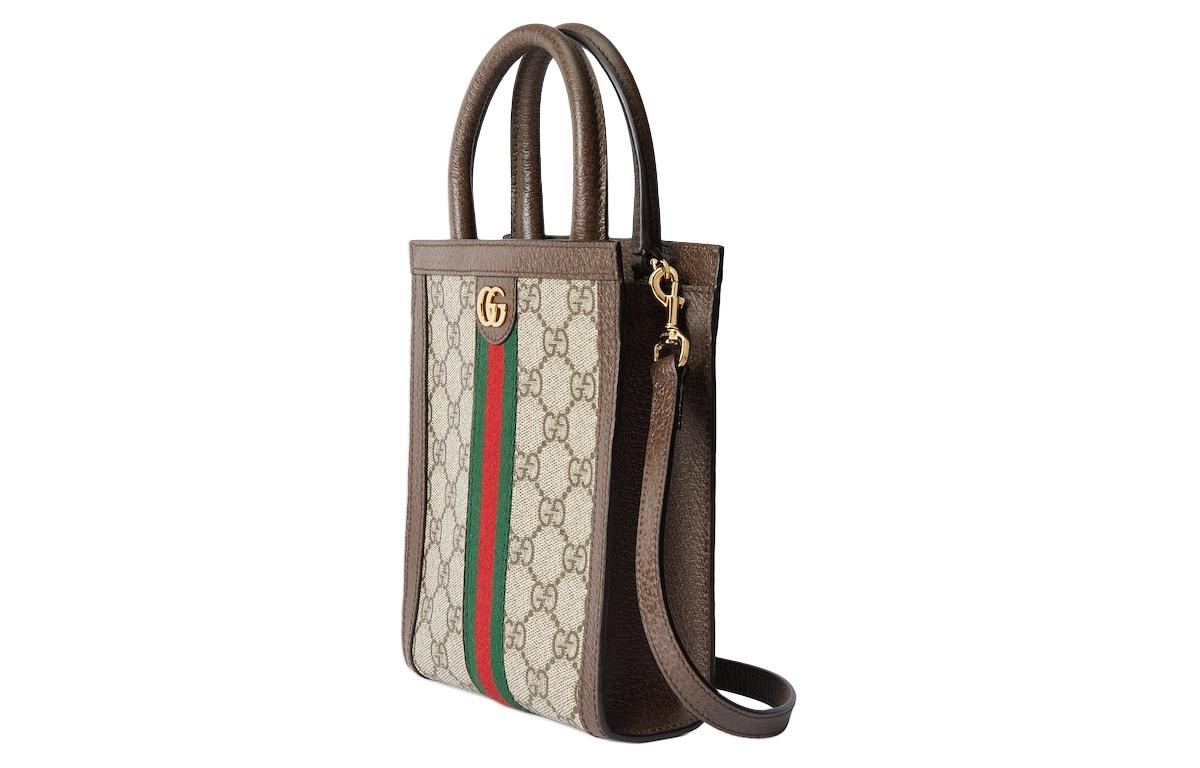 Женская сумка GUCCI из ткани и кожи, мини, бежево-черная — фото 3