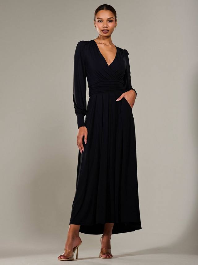 

Платье макси с v-образным вырезом и длинными рукавами Jolie Moi, Black